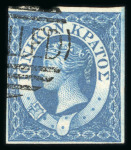 Stamp of Ionian Islands 1859 1d blue with Perkins Bacon "CANCELLED" in oval handstamp