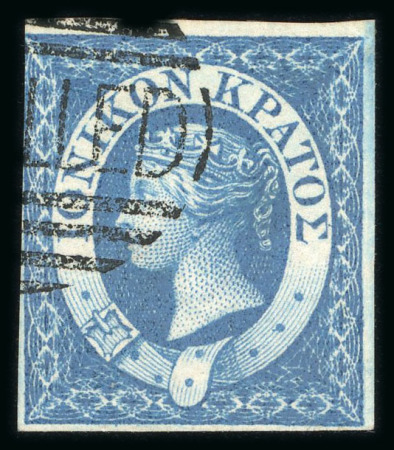 Stamp of Ionian Islands 1859 1d blue with Perkins Bacon "CANCELLED" in oval handstamp