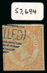 Stamp of Ionian Islands 1859 1/2d orange with Perkins Bacon "CANCELLED" in oval handstamp