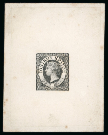 Stamp of Ionian Islands 1859 Perkins Bacon die proof in black on India paper mounted on card