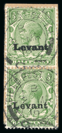 Stamp of British Levant  » Field Post Office in Salonica 1916 Salonica "Levant" overprint on 1/2d with double overprint variety on upper stamp in vertical pair with normal overprint