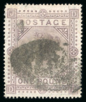 Stamp of Great Britain » 1855-1900 Surface Printed » 1867-83 High Values 1867-83 wmk MC £1 brown-lilac used, repaired