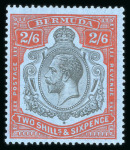Stamp of Bermuda 1924 wmk Script 2s6d black and scarlet-vermilion mint with "nick in top right scroll" variety