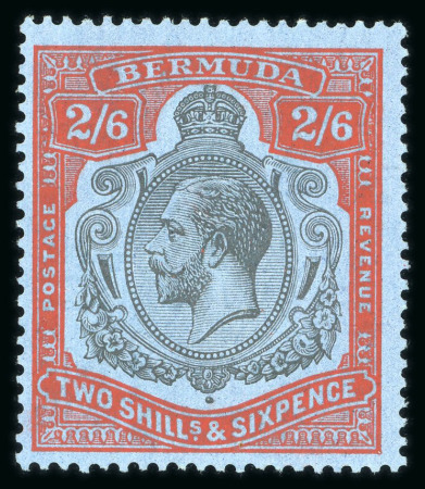 Stamp of Bermuda 1924 wmk Script 2s6d black and scarlet-vermilion mint with "nick in top right scroll" variety