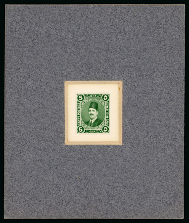 Stamp of Egypt » 1922-1936 King Fouad I Definitives » Essays 1922 Essays of Harrison & Sons: 5m Green, affixed on attractive sunken die card