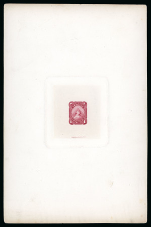 Stamp of Egypt » 1867-69 Penasson » Essays 1867 National Bank Note Co.: 1pi essay in deep red mounted on large sunken die card, with imprint at foot "NATIONAL BANK NOTE CO. NY."