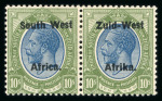 Stamp of South West Africa 1923 Setting II 10s blue and olive-green in mint pair,