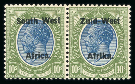Stamp of South West Africa 1923 Setting II 10s blue and olive-green in mint pair,