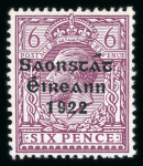 Stamp of Ireland » 1922-23 Thom Three-Line Overprints (T47-T61) 1922-23 Thom 6d reddish purple with "accent inserted by hand" variety, mint