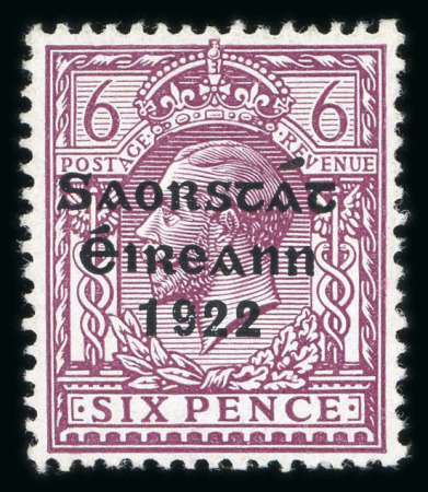 Stamp of Ireland » 1922-23 Thom Three-Line Overprints (T47-T61) 1922-23 Thom 6d reddish purple with "accent inserted by hand" variety, mint