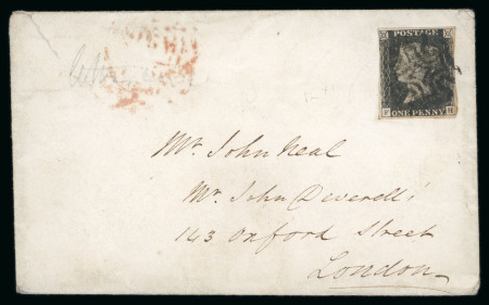 Stamp of Great Britain » 1840 1d Black and 1d Red plates 1a to 11 1840, 1d black pl.11 FH with margins just touched at right and left, on cover to London