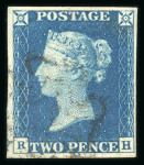 Stamp of Great Britain » 1840 2d Blue (ordered by plate number) 1840, 2d blue pl.1 RH with four margins and black MC