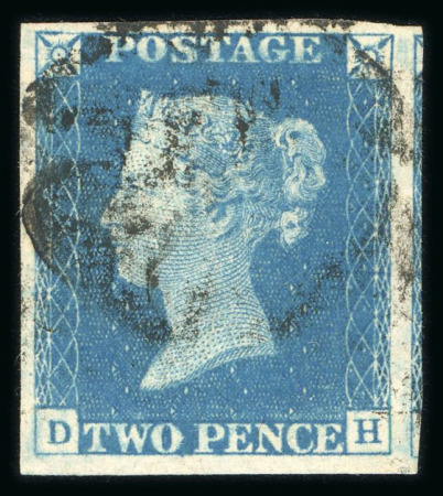 Stamp of Great Britain » 1840 2d Blue (ordered by plate number) 1840, 2d blue pl.2 DH with good to very large margins and black MC