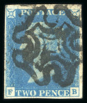 Stamp of Great Britain » 1840 2d Blue (ordered by plate number) 1840, 2d blue pl.2 FB with four margins and bold strike
