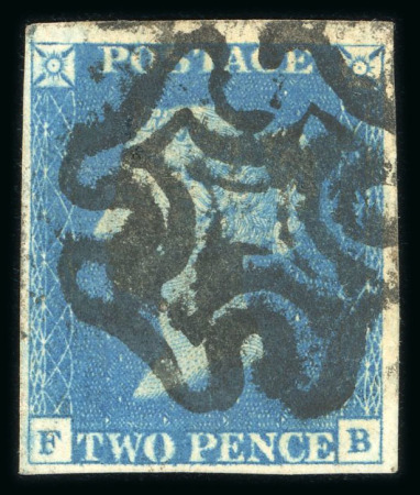 Stamp of Great Britain » 1840 2d Blue (ordered by plate number) 1840, 2d blue pl.2 FB with four margins and bold strike