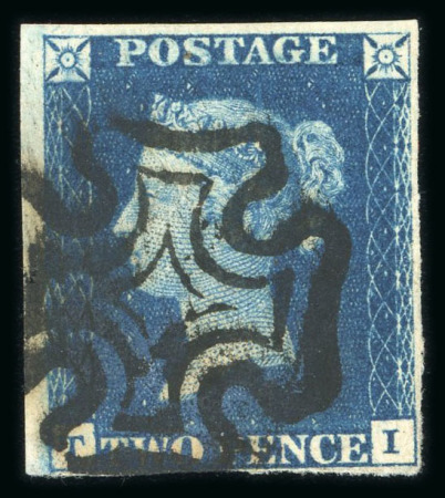 Stamp of Great Britain » 1840 2d Blue (ordered by plate number) 1840, 2d deep full blue pl.2 TI with four clear to large margins and neat strike of black MC