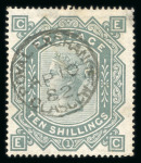 Stamp of Great Britain » 1855-1900 Surface Printed » 1867-83 High Values 1867-83 wmk MC 10s greenish grey used with "Royal Exchange" cds