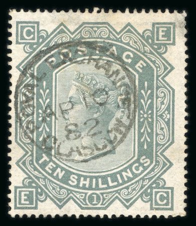 Stamp of Great Britain » 1855-1900 Surface Printed » 1867-83 High Values 1867-83 wmk MC 10s greenish grey used with "Royal Exchange" cds