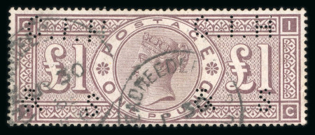 Stamp of Great Britain » 1855-1900 Surface Printed » 1883-84 & 1888 High Values 1888 Orbs £1 brown-lilac fine used with perfins