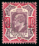 Stamp of Great Britain » King Edward VII » 1902-10 De La Rue Issues 1902-10 10d dull purple and carmine fine used with the "no cross on crown" variety