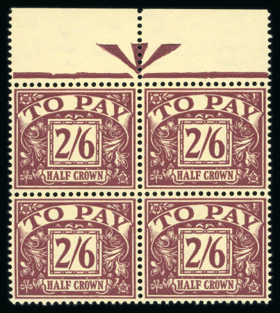 Stamp of Great Britain » Postage Dues 1955-57 Postage Due 2s6d purple on yellow in mint n.h. upper marginal "arrow" block of four
