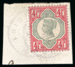 Stamp of Great Britain » 1855-1900 Surface Printed » 1887-1900 Jubilee Issue & 1891 £1 Green GB 1892 Jubilee 4 1/2d green and carmine on piece tied "Tristan da Cunha" cancel