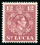 Stamp of St. Lucia 1949 12c claret Perf 14 1/2 x 14 mint