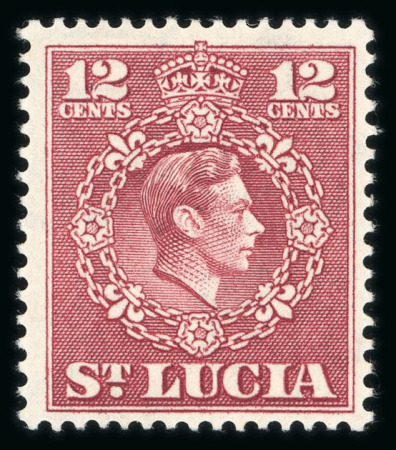 Stamp of St. Lucia 1949 12c claret Perf 14 1/2 x 14 mint