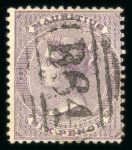 Stamp of Mauritius » Mauritius Used in Seychelles (B64) 1860-78 9d dull purple SG Z10, 6d dull violet SG Z21 and 4c on 1d bistre SG Z38, each with 'B64' postmark
