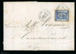 Stamp of Egypt » 1867-69 Penasson » Issued Stamps 2pi Blue, showing sewing machine perforation at bottom, tied on 1870 (25.4) folded entire from Cairo to Constantinople