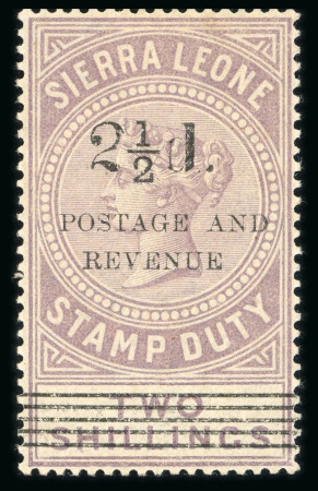 Stamp of Sierra Leone 1897 Type 14 ovpt 2 1/2d on 2s with surcharge type 11 mint h.r.