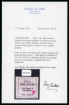Stamp of Long Island 1916 2d black on thin wove paper, initialled in red ink, unused without gum as issued, showing variety "L" in "LONG" doubled