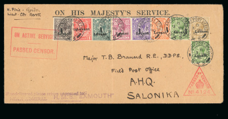 Stamp of British Levant  » Field Post Office in Salonica 1916 1/2d to 1s set of eight (plus extra 1/2d) on OHMS cover tied by Field Post Office "S.X. 3" 3 MR 16 double circle ds