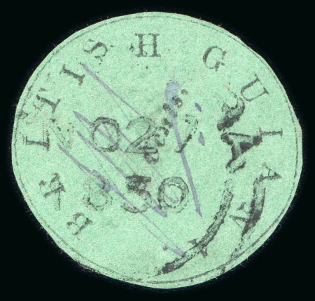 Stamp of British Guiana » 1850 Cotton-Reels (SG 1-8) 1850-51, 8 cents black on blue-green, Townsend Type C, exhibiting the rare initials "JBS" of J. B. Smith