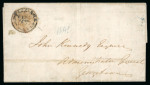 Stamp of British Guiana » 1850 Cotton-Reels (SG 1-8) THE UNIQUE CUT-ROUND 4 CENTS ON PELURE PAPER ON COVER