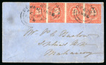 Stamp of British Guiana » 1853 Waterlow Lithographs (SG 11-21) 1853 Waterlow lithographed 1 cent vermilion, very fresh horizontal strip of four on cover