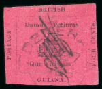 Stamp of British Guiana » 1856 Provisionals (SG 23-27) THE EXTREMELY RARE 4 CENTS ROSE-CARMINE INITIALLED "ETED"