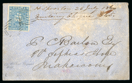 Stamp of British Guiana » Later Issues » 1860-76 Ship Issues (SG 29-115) 1860 Envelope from Demerara to Mahaicony with 1860-76 Ship issue 4 cents paying internal rate