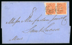 Stamp of British Guiana » Later Issues » 1860-76 Ship Issues (SG 29-115) 1862 Wrapper from Georgetown to St. Lucia, with 1860-76 Ship issue 2c pair