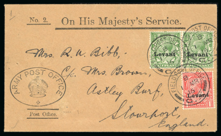 Stamp of British Levant  » Field Post Office in Salonica 1916 1/2d pair and 1d on OHMS cover tied by Field Post Office "G. X" 1 MR 16 double circle ds