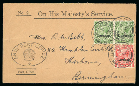 Stamp of British Levant  » Field Post Office in Salonica 1916 1/2d pair and 1d on OHMS cover tied by Field Post Office "G. X" 1 MR 16 double circle ds