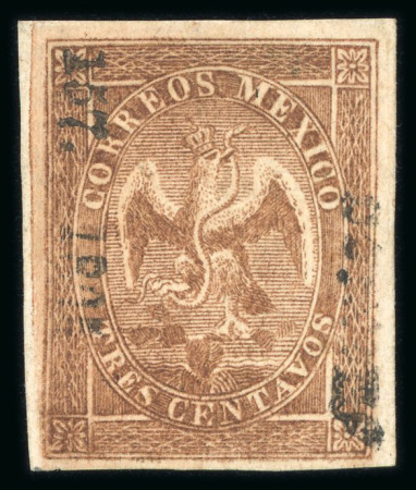 Stamp of Mexico » 1864 "Eagle" Issue 1865 Mexico District 3c Brown Eagle Laid Paper 157-1865
