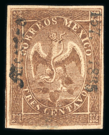 Stamp of Mexico » 1864 "Eagle" Issue 1865 Mexico District 3c Brown Eagle Laid Paper 157-1865
