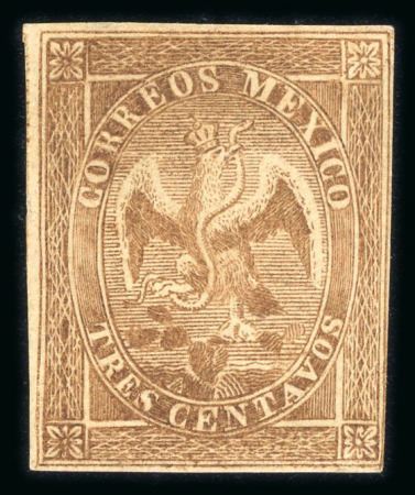 Stamp of Mexico » 1864 "Eagle" Issue 1865-66 Mexico District 3c Brown no overprint Eagle