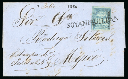 Stamp of Mexico » 1864 "Eagle" Issue 1866 Soyaniquilpan 1r Blue Eagle 5th Period on cover