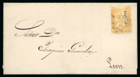 Stamp of Mexico » 1864 "Eagle" Issue 1865 Mexico District 2r Yellow Eagle 4th Period Administracion General cancel on cover