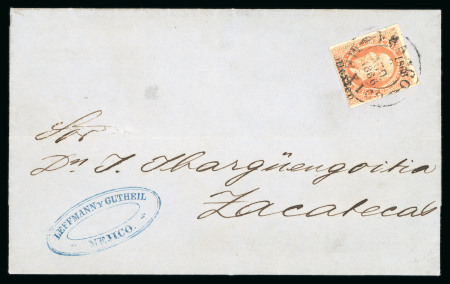Stamp of Mexico » 1866 "Maximilian" Issue 1866 Mexico District 25c Orange Maximillian Lithographed on first week of issue cover