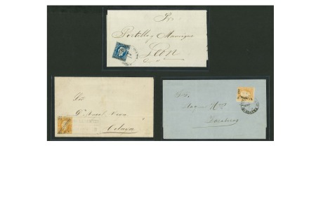 Stamp of Mexico » 1866 "Maximilian" Issue 1866-67 Various Districts 13c Blue and 25c Orange Maximilians Lithographed group of three covers