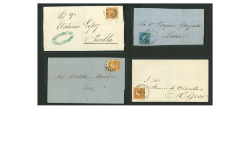 Stamp of Mexico » 1866 "Maximilian" Issue 1866-67 Various Districts 13c Blue and 25c Orange Maximilians Engraved group of four covers