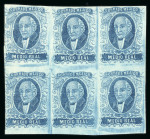Stamp of Mexico » 1856-61 "Hidalgo" Issues 1856 No Overprint ½ Real Blue mint block of six